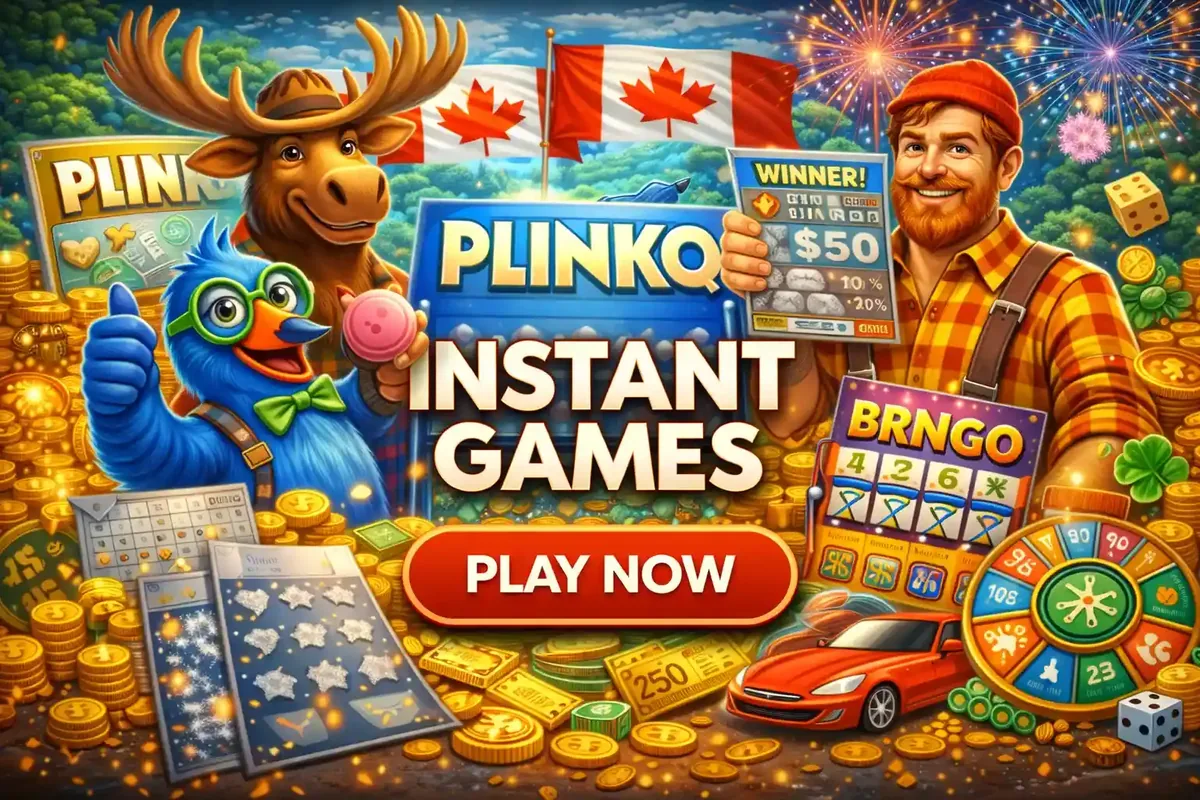 Canadian Plinko and instant games collection with bingo scratch cards and cheerful mascots